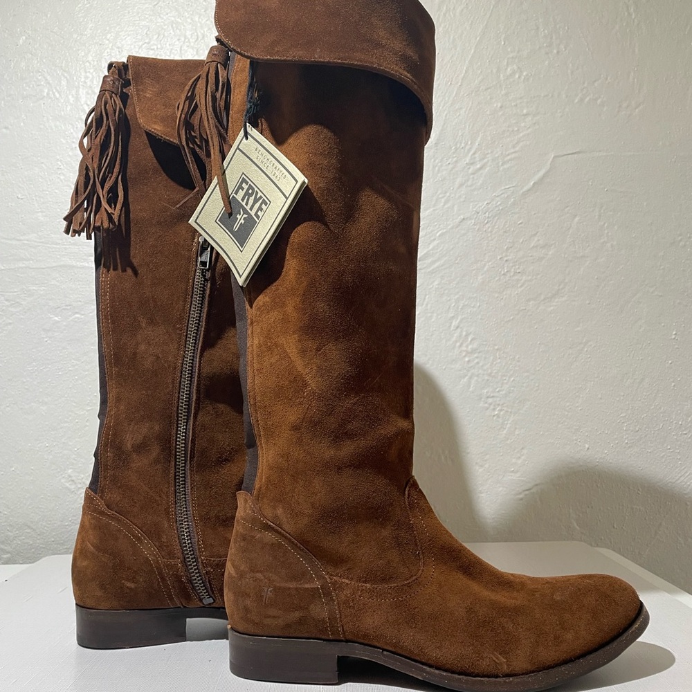 NWT Womens Frye Brown Suede Molly Tassel Over the Knee Boots  7.5 Excellent - Picture 4 of 9